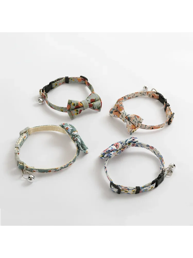 Tela con estampado de margaritas y girasoles, Collar de algodón para perro, pajarita para gato, correa para el cuello, lazo azul y rosa, bonito para perro pequeño y mediano - imagen 2