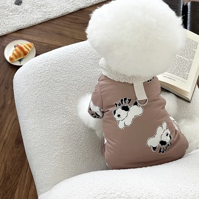 Mono de cuatro patas para mascotas, cálido para invierno, traje de otoño e invierno, oso de peluche, perro pequeño, ropa para cachorros de oso de peluche - imagen 3