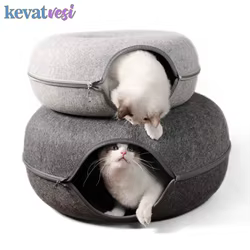 Cama Donut felpa para gatos – Túnel cueva suave y recogido