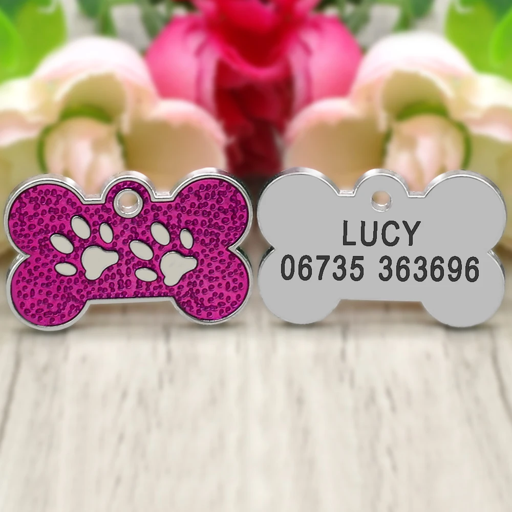 Etiqueta de identificación personalizada para perros y gatos, etiquetas de nombre con diamantes de imitación ostentosas para cachorros y gatitos, accesorios para Collar antipérdida para mascotas, productos para mascotas grabados gratis - imagen 3
