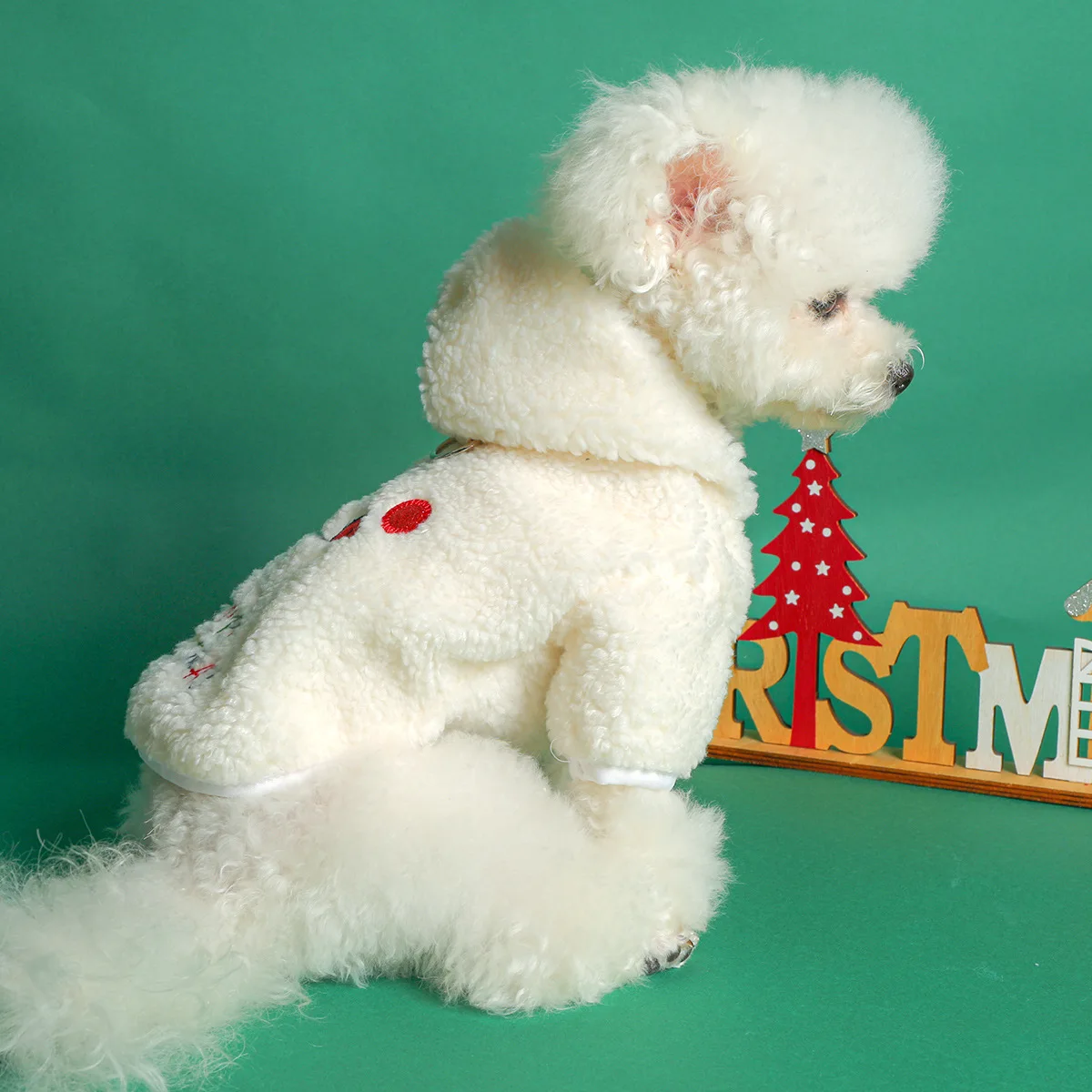 Abrigo con capucha de piel de cordero para mascotas, chaqueta navideña para perros y gatos, ropa esponjosa de Navidad, lindo muñeco de nieve, ropa para cachorros, abrigos - imagen 2