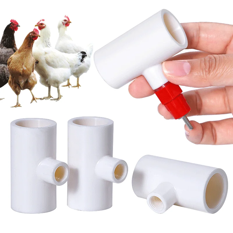 Tetina automática para beber pollo con tubo de conexión, accesorios en T de PVC, conector en T para alimentador de bebedero de ganado de 20mm, 5 uds. - imagen 3