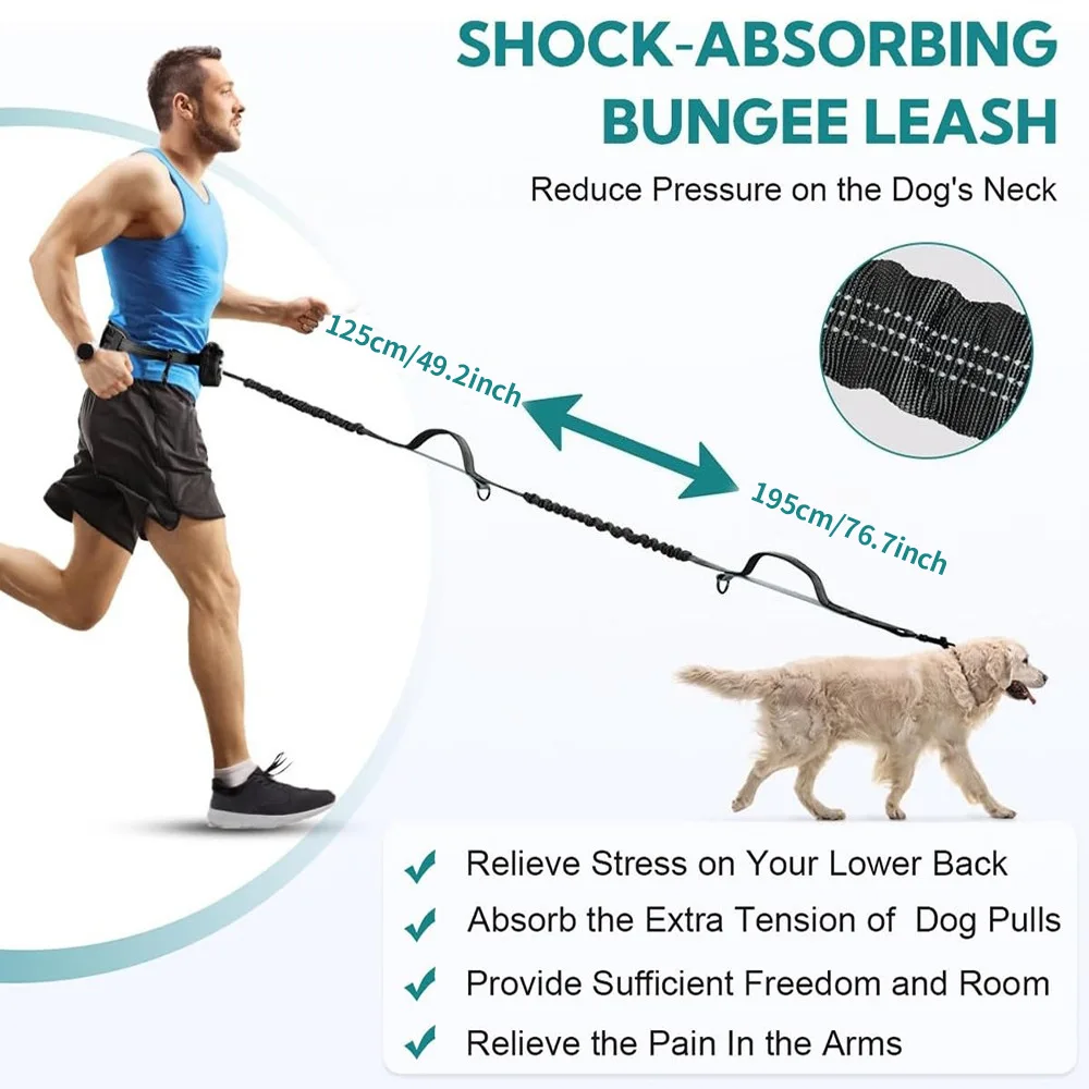 Correa doble para perros manos libres con bolsa para perros medianos y grandes - Correa cruzada y de cintura para caminar con perros - Sin tirar, sin enredos - imagen 5