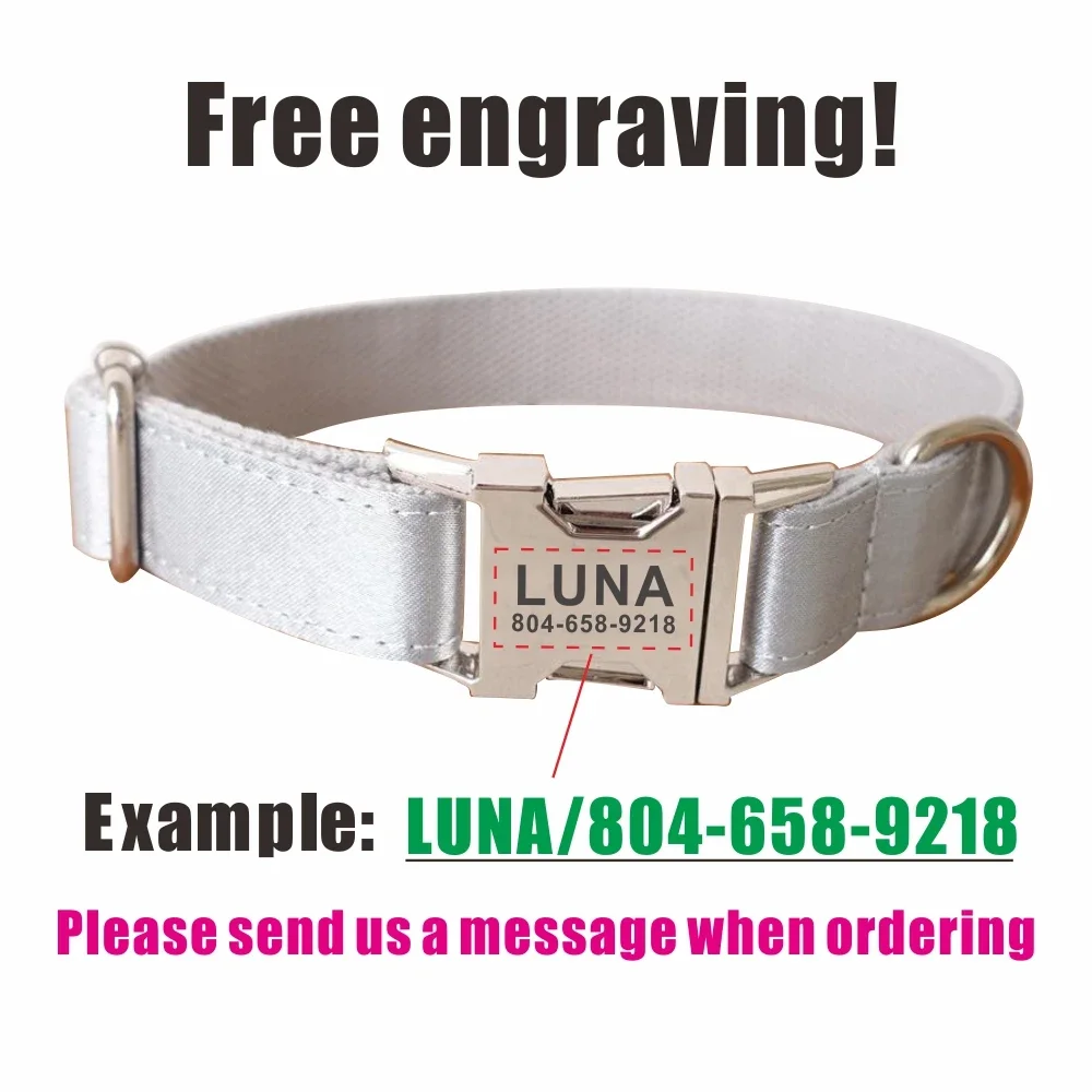 Collar personalizado para perro, Correa plateada brillante con grabado gratis, etiqueta de nombre de identificación, accesorio para mascotas - imagen 4