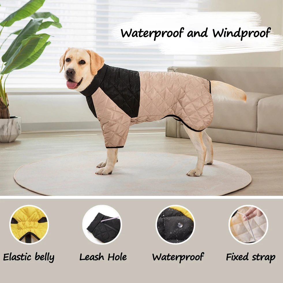 Abrigo impermeable para perro, chaqueta de invierno elástica para el vientre para razas medianas y grandes, traje de nieve hinchado para clima frío, ropa para mascotas, Parka acolchada - imagen 4