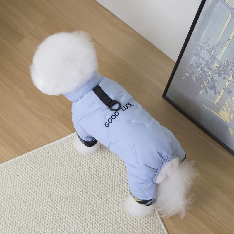 Ropa de invierno para perros, chaqueta para perros con letras sólidas, monos gruesos impermeables, abrigo cálido para mascotas de cuatro patas, disfraz de Parka para Chihuahua y perro salchicha - imagen 3