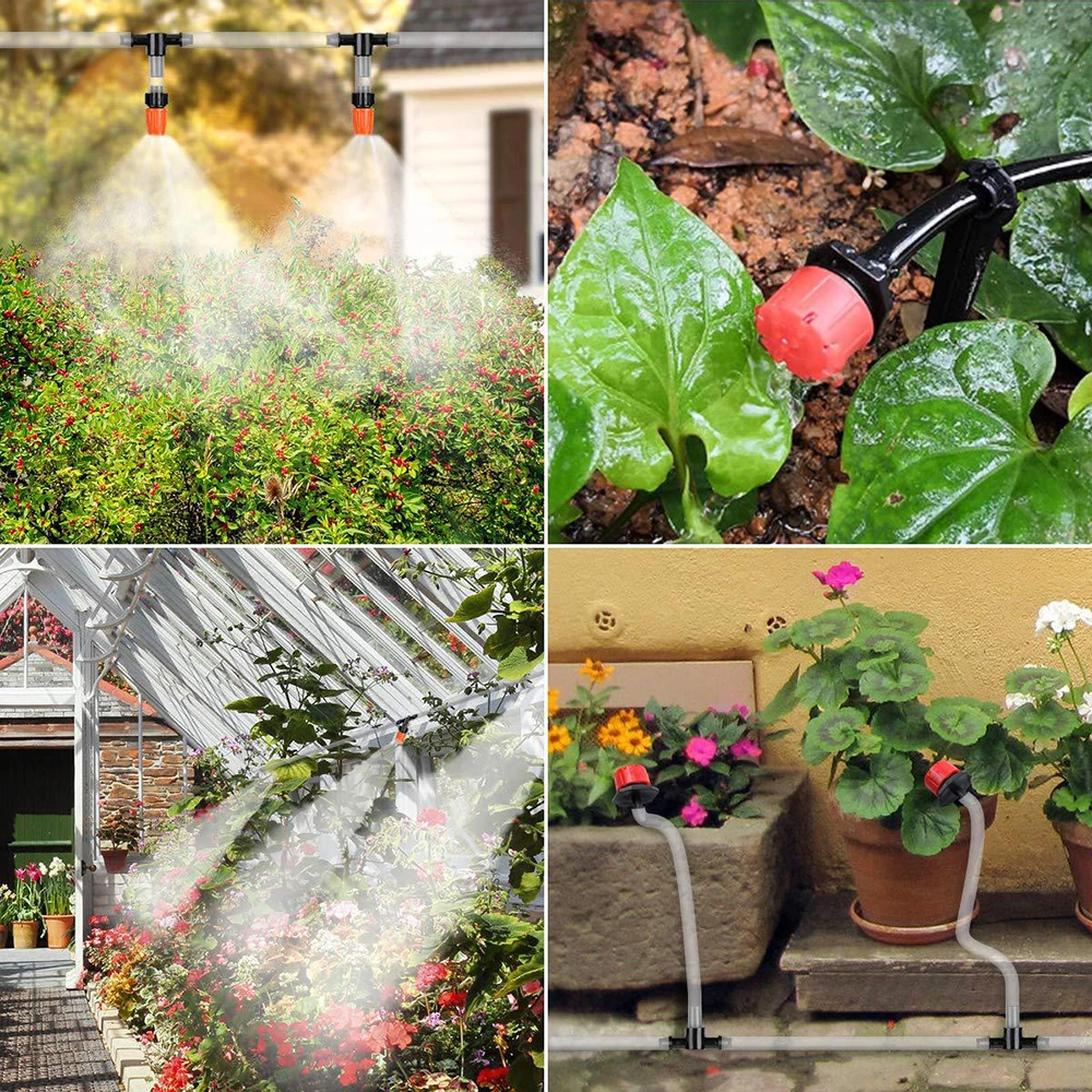 1 Set Fog Nozzles irrigation system Portable Misting Automatic Watering 40m Garden hose Spray head with 4/7mm tee and connector - imagen 3