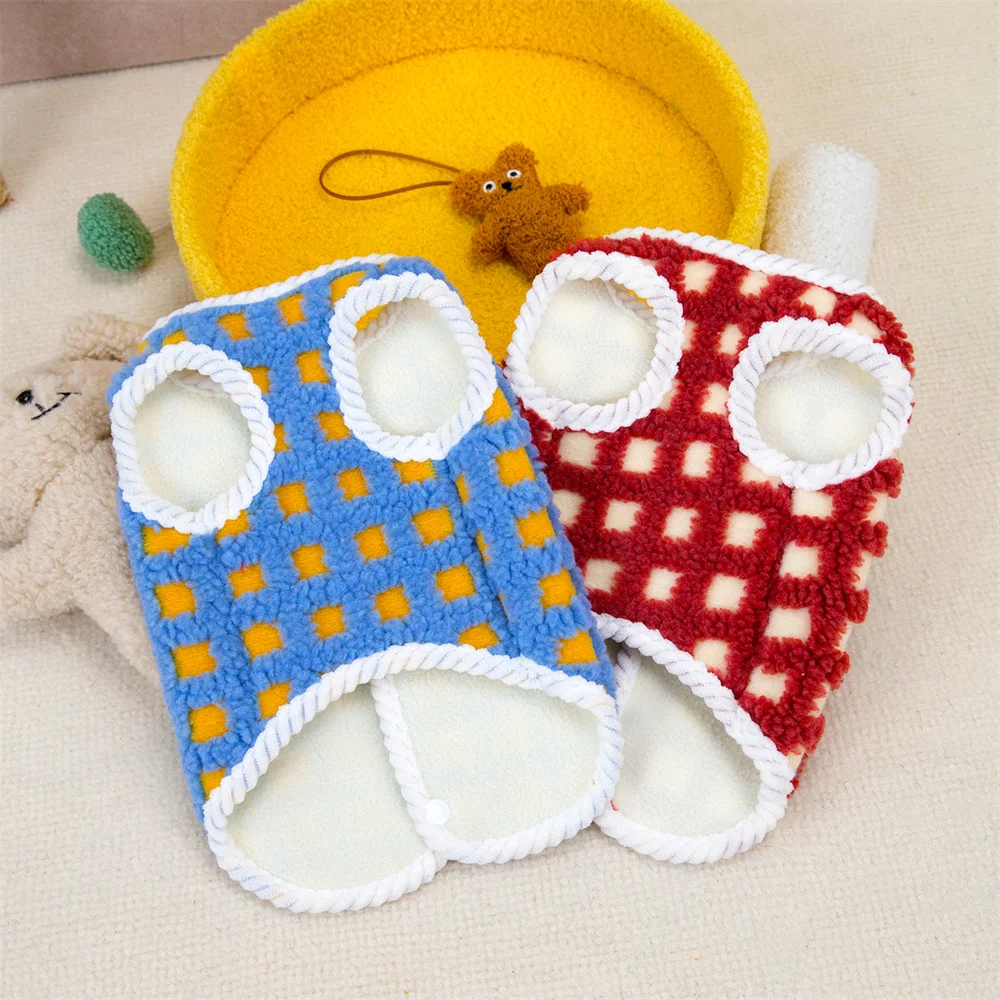 Chaqueta cálida de lana para perro, chaleco con tachuelas a cuadros y hebilla trasera, abrigo para mascotas para perros pequeños, Chihuahua Shih Tzu, ropa de otoño e invierno para cachorros - imagen 4