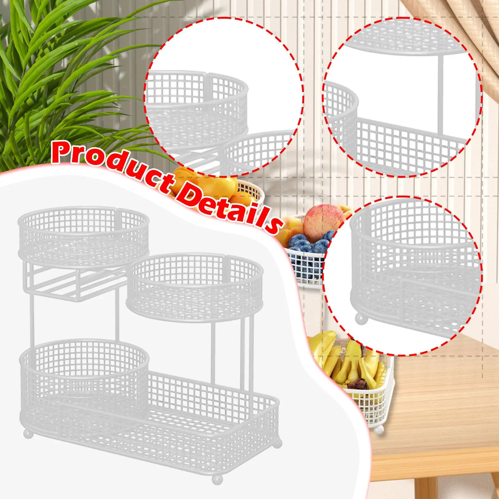 Cesta de frutas, compacta de 3 niveles, soporte de almacenamiento, organizador de cocina, cesta de aperitivos de verduras para encimera, sala de estar, comedor - imagen 5