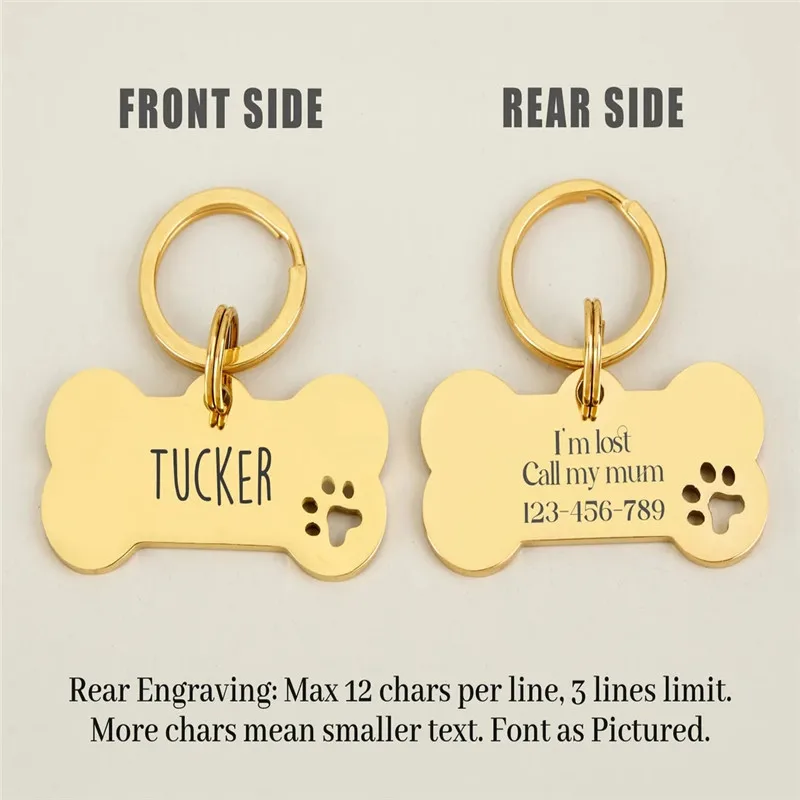 Placa de identificación personalizada para perros y gatos, collar antipérdida de acero inoxidable con grabado gratuito - imagen 3