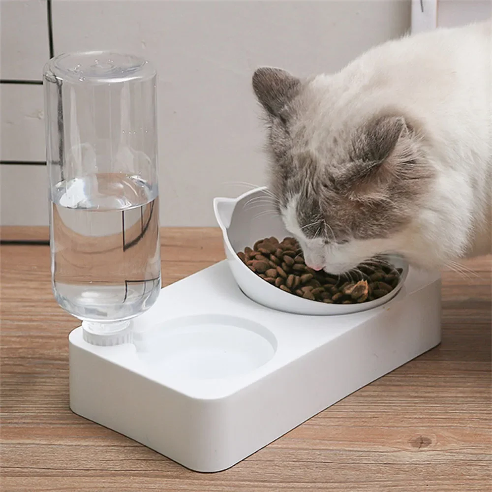 Cuencos de plástico para agua y comida por gravedad para gatos, cuencos elevados para gatos, cuenco de comida elevado para perros pequeños y gatos, cuencos dobles inclinados, alimentador para mascotas - imagen 5