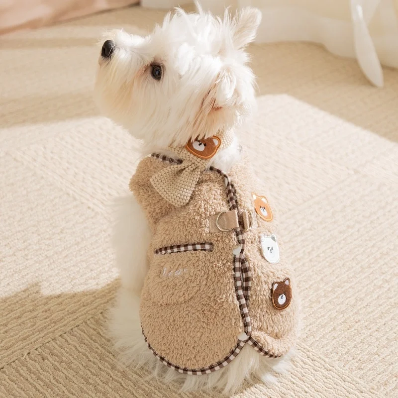 Chaqueta con patrón de dibujos animados para perro, abrigo, ropa cálida para perro con bufanda, abrigo suave de invierno para cachorro, chaleco para gato a la moda, chaqueta, abrigo para mascota, suministros - imagen 4