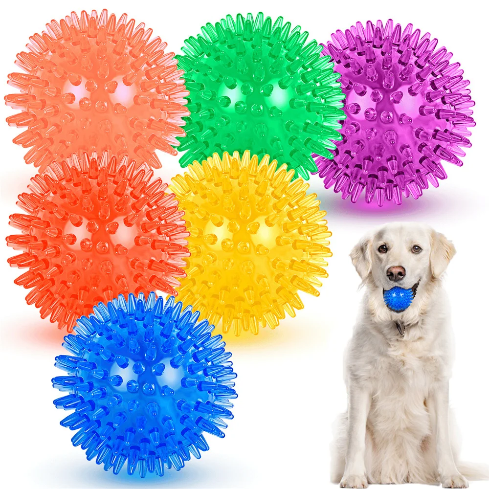 Juguetes para perros y gatos, juguete con sonido para cachorros, Bola de limpieza de dientes chirriantes de lunares, juguete para masticar dientes de entrenamiento TPR, bolas de espina, accesorios para mascotas - imagen 5