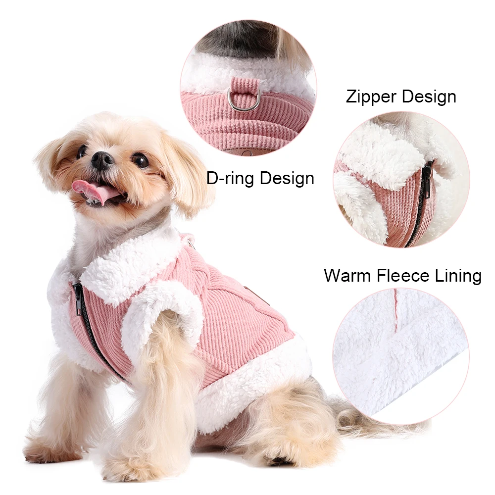 Ropa de invierno para perros pequeños, chaqueta gruesa y cálida para mascotas, abrigo con anillo en D, Chihuahua, Bulldog Francés, chaleco polar sin mangas, suéter - imagen 3