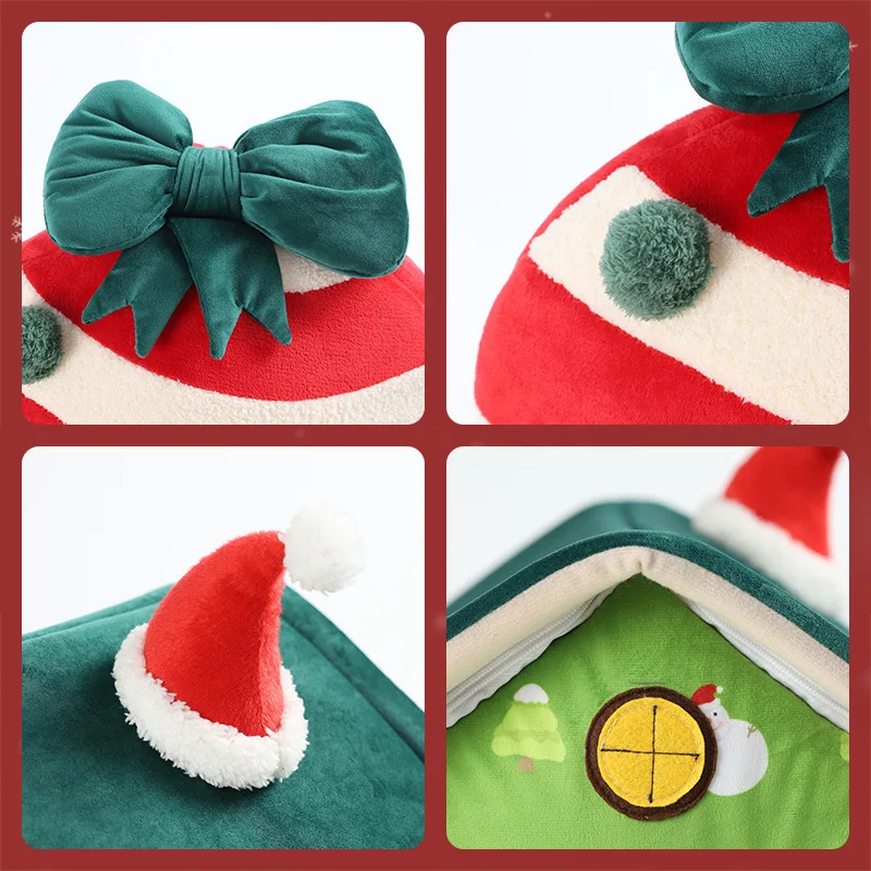 Caja de regalo de Navidad, arena para gatos, una arena, nido para mascotas completamente cerrado de doble propósito, perrera cálida de invierno - imagen 4