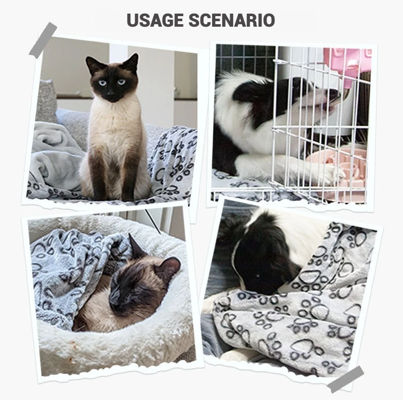 Soft Coral ขนแกะผ้าห่มสัตว์เลี้ยงตัดรอยเท้าออกแบบเครื่องล้างทําความสะอาดได้ WARM Breathable ผ้าห่มสัตว์เลี้ยง MAT PET Supplies - imagen 4