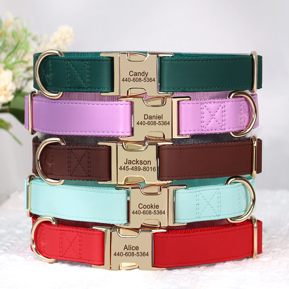 Collar de perro personalizado, conjunto de correa de cuero PU personalizado, collares con hebilla para perro, correa para caminar para mascotas para perros pequeños y medianos Pitbull - imagen 2