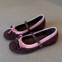 Zapato Mary Jane de gamuza para mujer – Plano cómodo de punta redonda