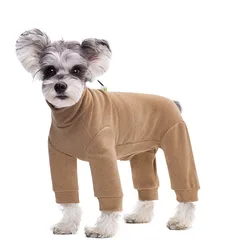 Pijama de terciopelo para perro pequeño, cuello alto y mangas largas