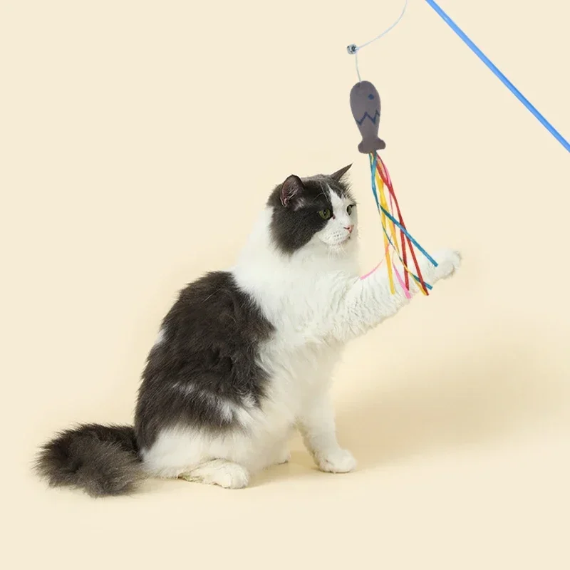 Juguetes interactivos para gatos, pez colorido, palo para gato, pez de juguete loco, juguetes interesantes para gatos, cinta colorida, juguete de peluche para rascar - imagen 5
