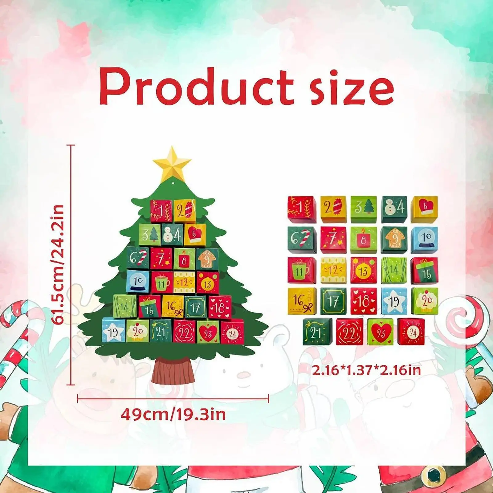 Christmas Advent Calendar Hanging Festive Holiday Decor with 24 Days Christmas Decoration for Door Wall Ornaments Kids Gifts