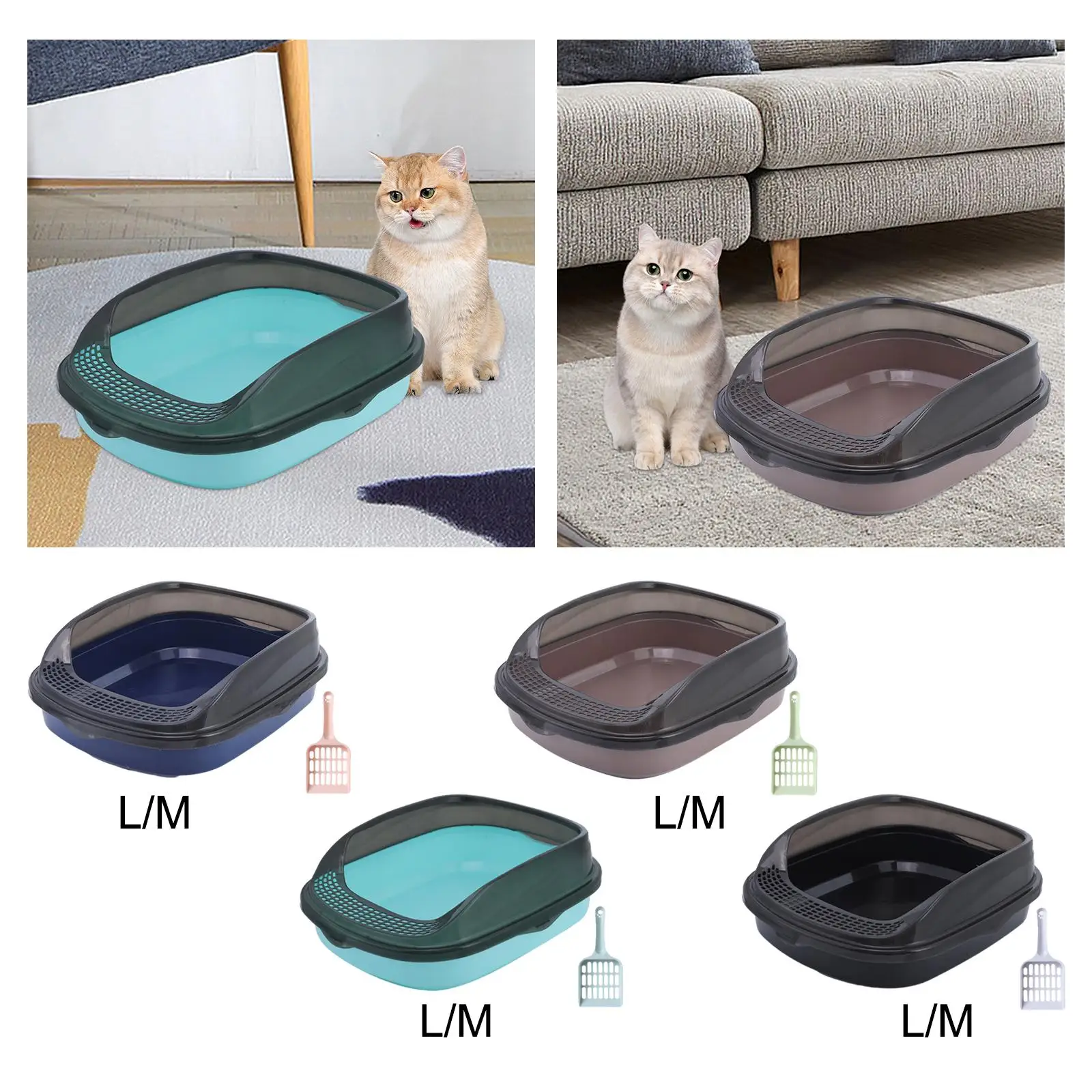 Cat Litter Box Kitten Open Potty Pan Semi Enclosed Kitty Litter Open Top Pet Litter Tray for Medium Large Cats Small Pets