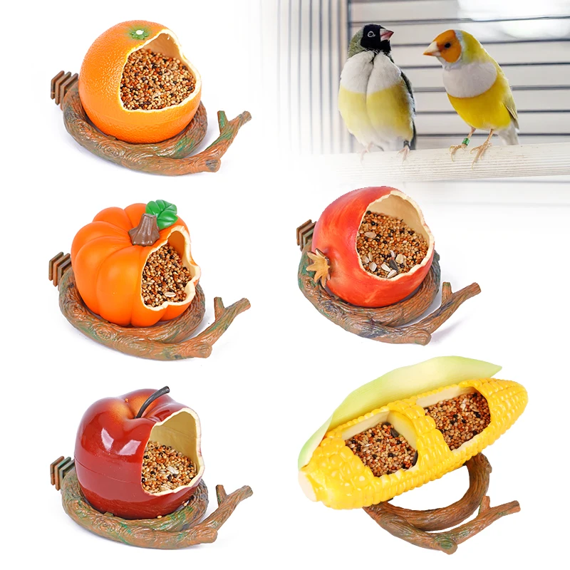 Cuenco alimentador para loros y pájaros con forma de fruta divertida, jaula para comida de Granada, recipiente para alimentación de agua, cajas, suministros para mascotas