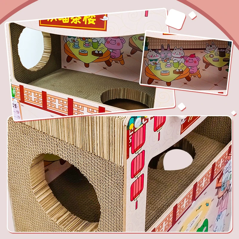 Casa para gatos, torre para rascar, tablero corrugado para rascar, villa - imagen 3