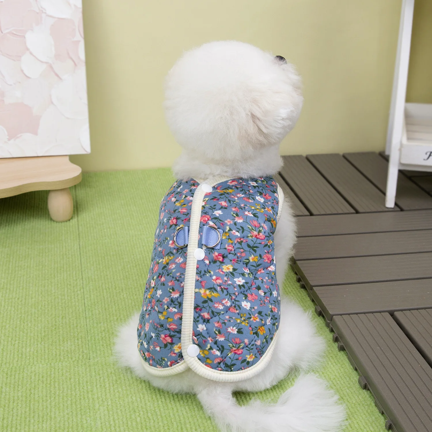 Chaleco de felpa de otoño e invierno para mascotas, abrigo Floral grueso y cálido para gatos, oso de peluche, chaleco para perros pequeños, ropa para perros pequeños - imagen 3