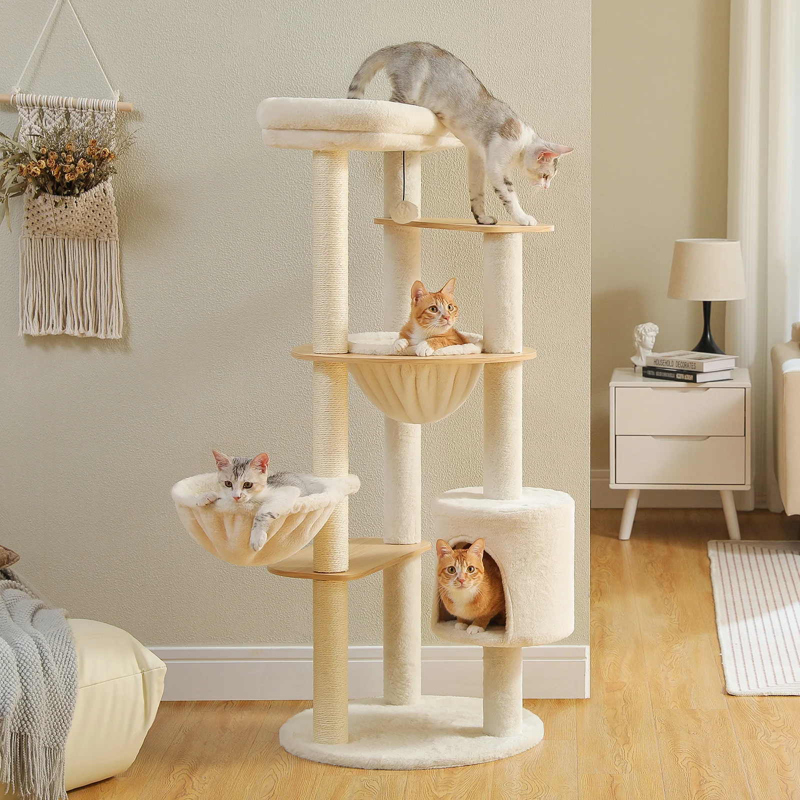 Árbol rascador madera para gatos con sisal: hamaca y plataforma - imagen 3
