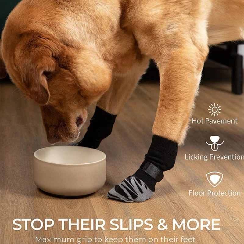 Calcetines antideslizantes de goma para suelos de madera dura para perros, Protector de patas, Control de tracción, ropa interior, botines tejidos para mascotas con pinzas, 4 Uds. - imagen 3
