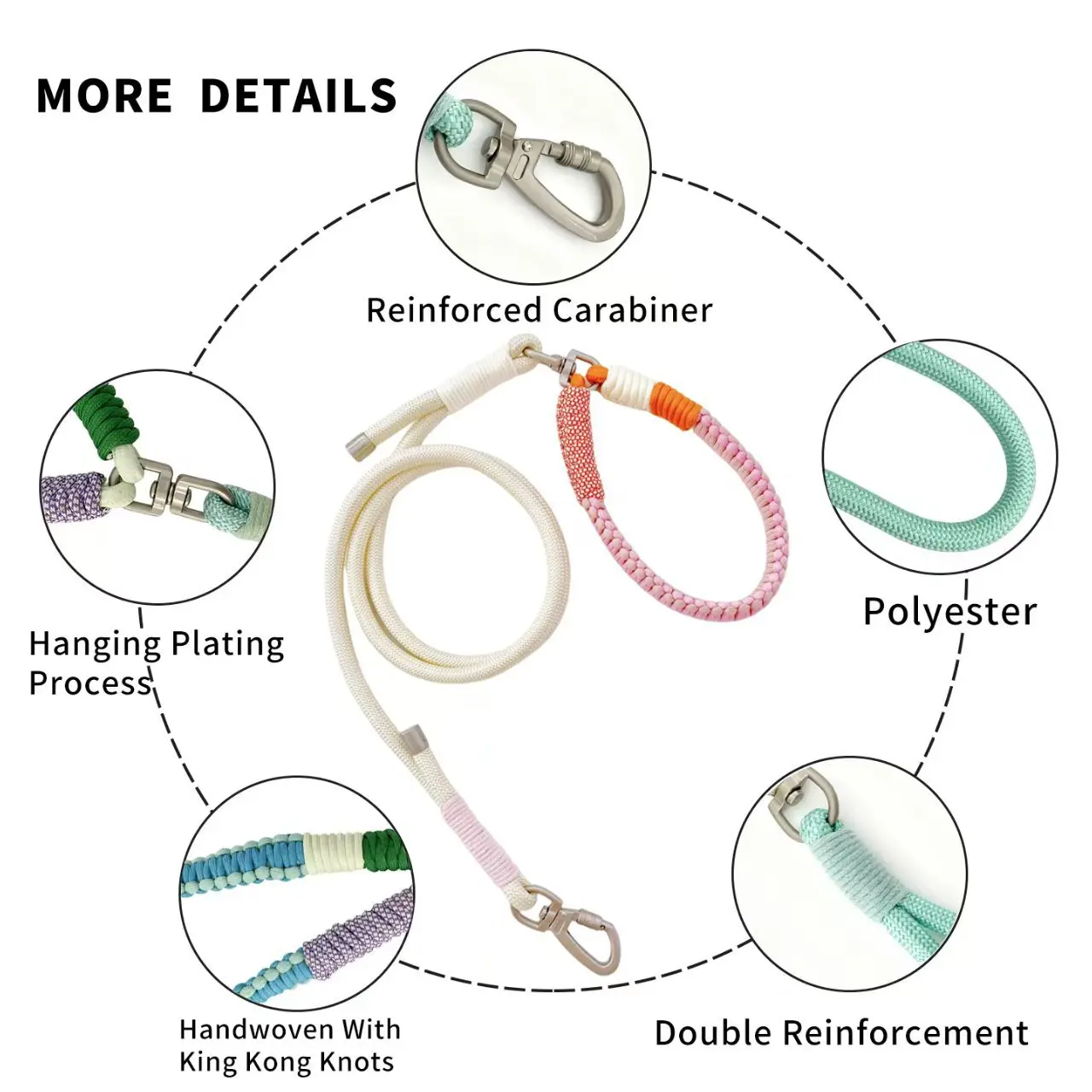 Correa trenzada hecha a mano para perro de 5 pies, correas de nailon resistente para mascotas, cuerda de algodón para caminar y entrenar, cuerda de tracción tejida a mano para mascotas - imagen 3