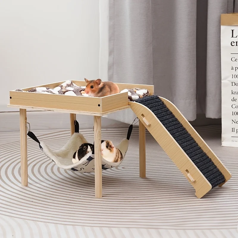 Hamaca de madera con plataforma y escaleras para cobayas y conejos - imagen 5