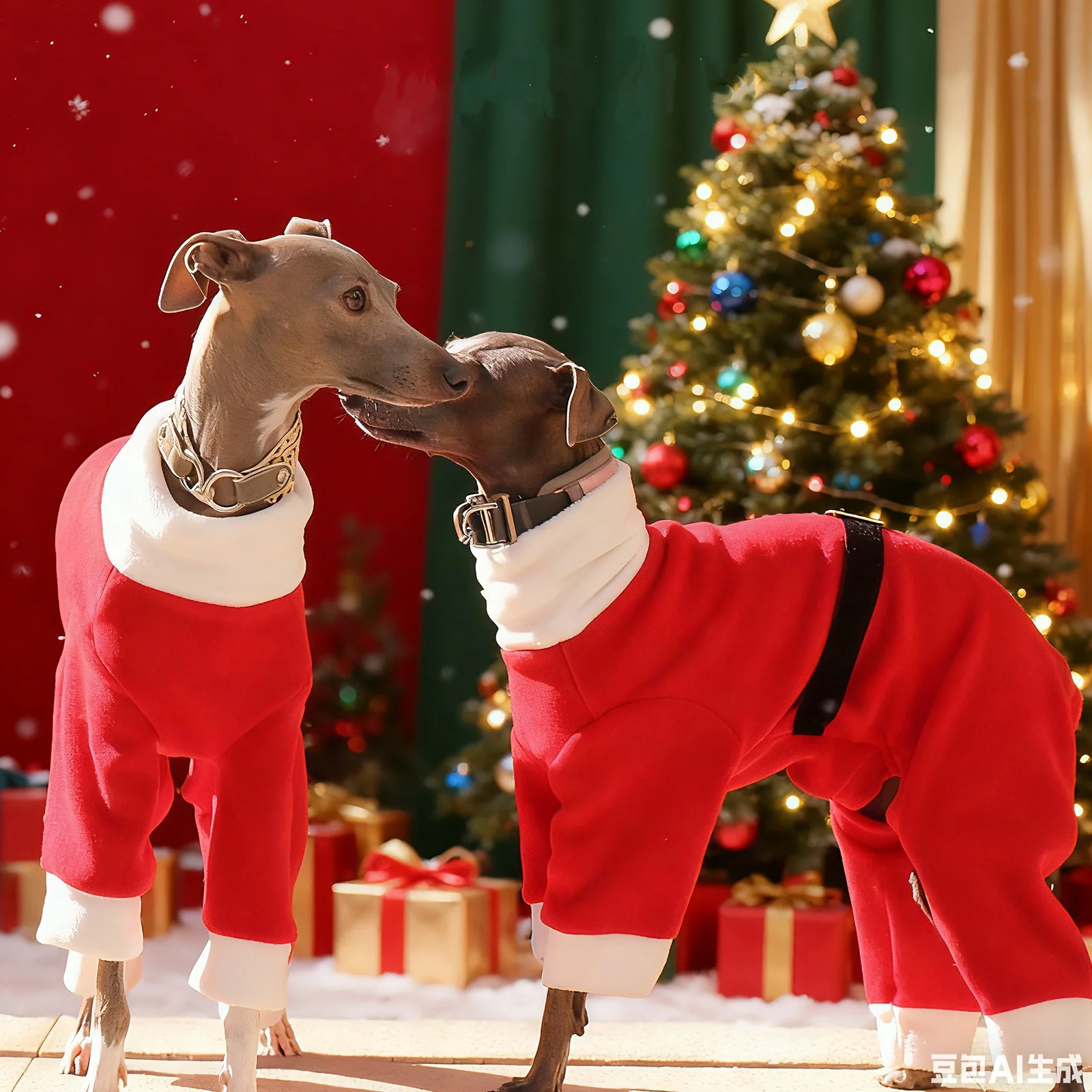 Disfraces navideños para perros Sudadera polar roja de cuatro patas para galgo italiano en invierno Traje cálido de Año Nuevo para Whippet - imagen 3