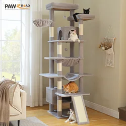 Árbol alto para gatos de interior, torre grande para gatos de varios niveles con postes para rascar, hamaca espaciosa, juguetes grandes para gatos