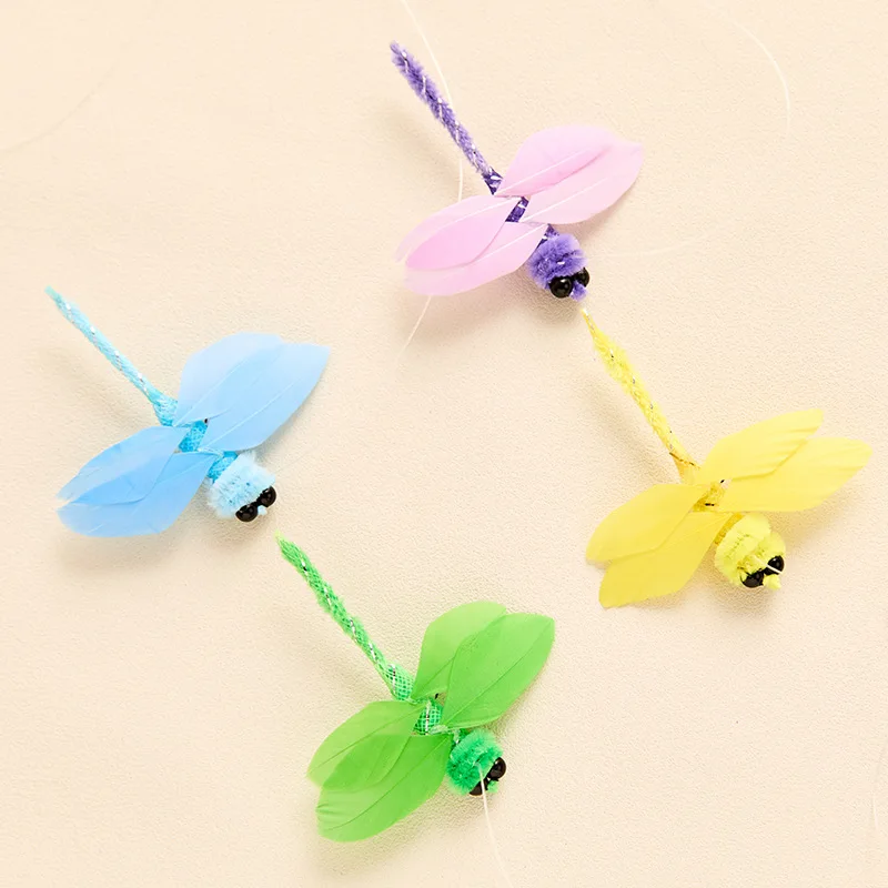 Cabezal de repuesto de libélula de plumas, palo de Teaser para gatos, cabezales de cambio, juguetes, suministros para mascotas, 4 Uds.