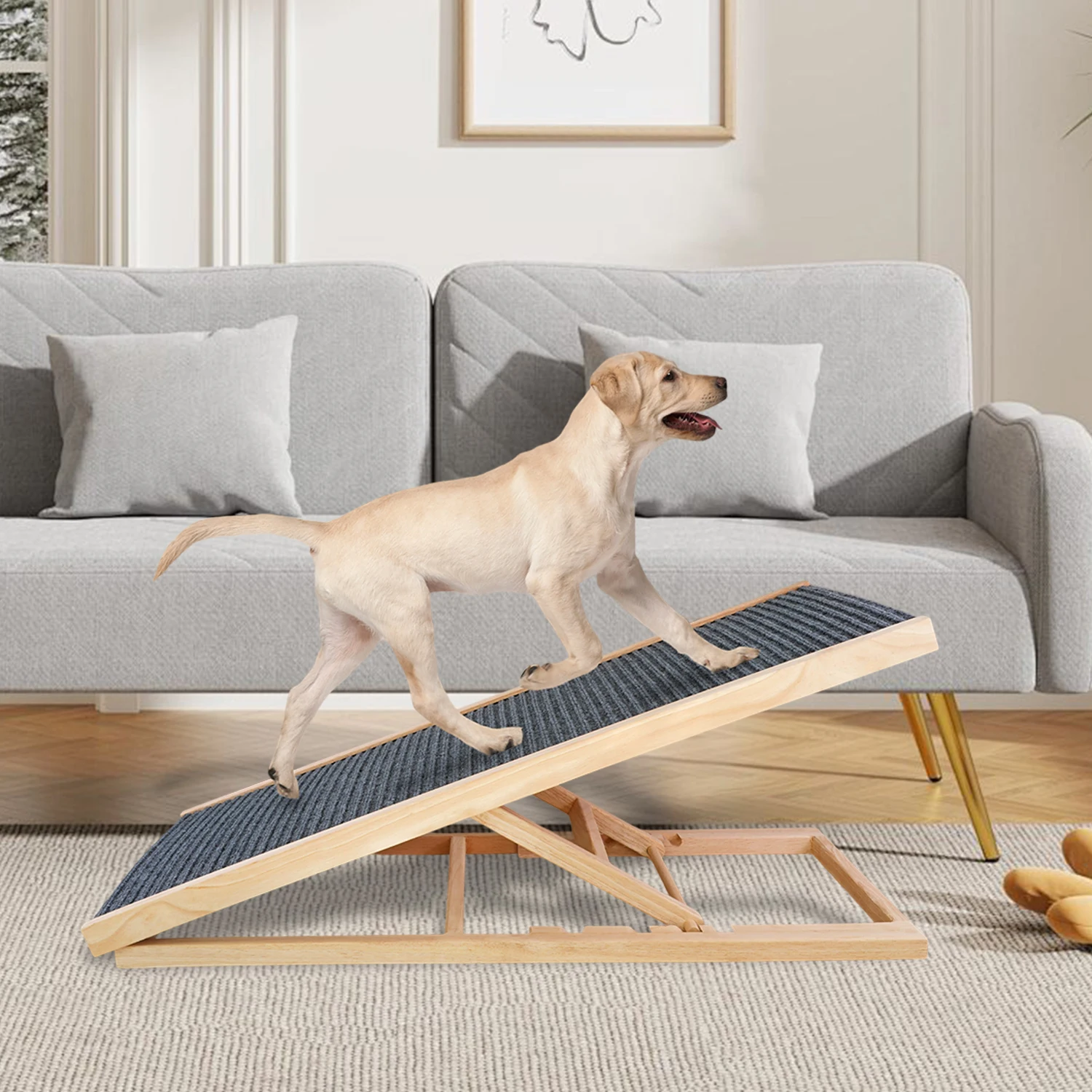 Rampa plegable de madera para perros – Antideslizante para sofá y cama