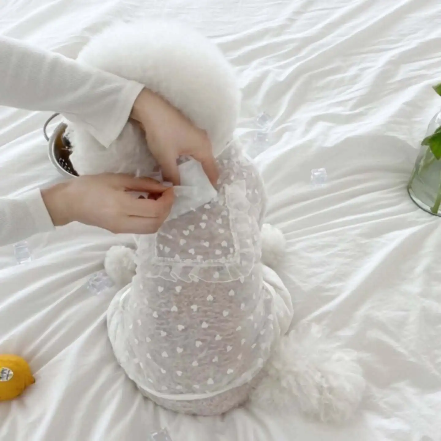 Mosquitera de primavera para mascotas, pantalones de cuatro esquinas de malla, mono con corazón Floral y bolsillos, ropa para cachorros Schnauzer de peluche - imagen 2