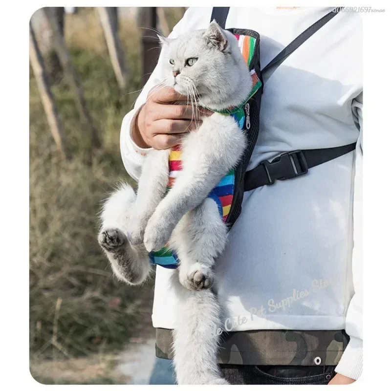 Mochila transportadora para perros y mascotas, portátil, transpirable, con doble hombro, bolsa frontal de malla para perros pequeños y gatos al aire libre - imagen 4