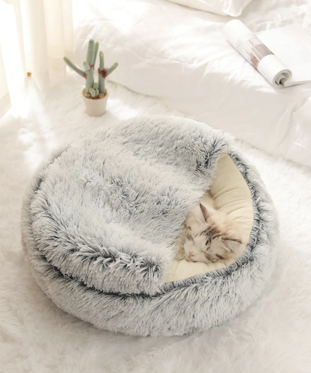 Cama nido acolchada para gatos, felpa suave y abrigo cálido