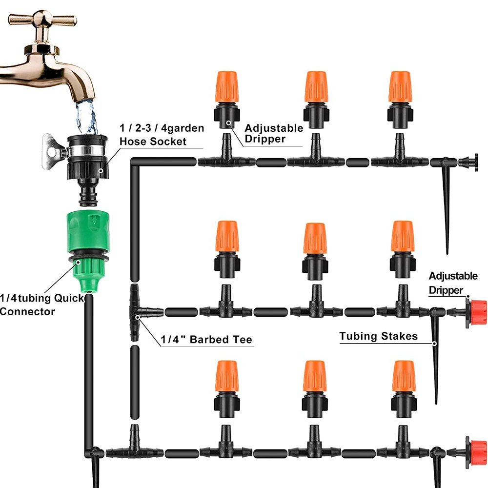 Sistema de riego por microgoteo de 50M, Kit de riego automático de plantas con goteros y manguera ajustables, herramientas de nebulización para jardín al aire libre - imagen 3