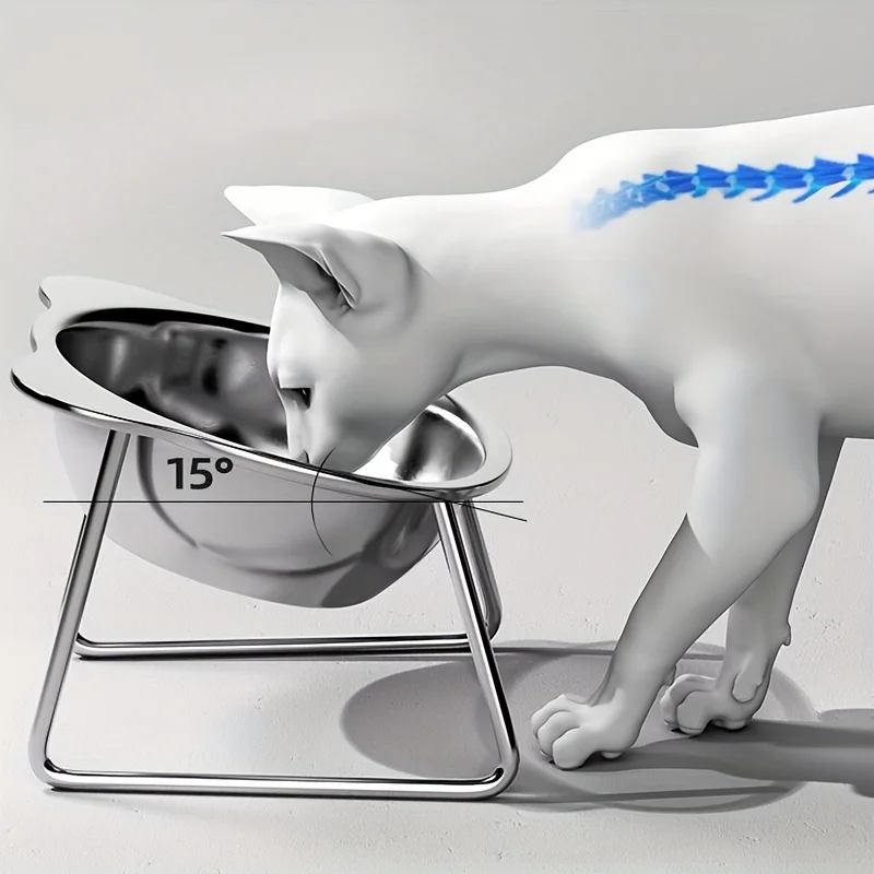 Cuenco elevado antih ahogo para gato - Acero inoxidable - imagen 4