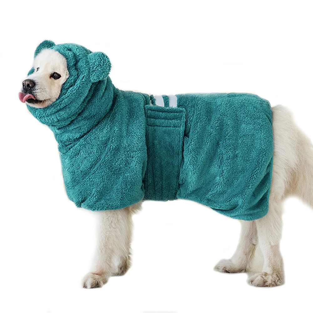 Albornoz grueso para perros, abrigo súper absorbente de secado rápido para perros medianos y grandes, Toalla de baño ajustable con cuello alto para perros y mascotas con orejas