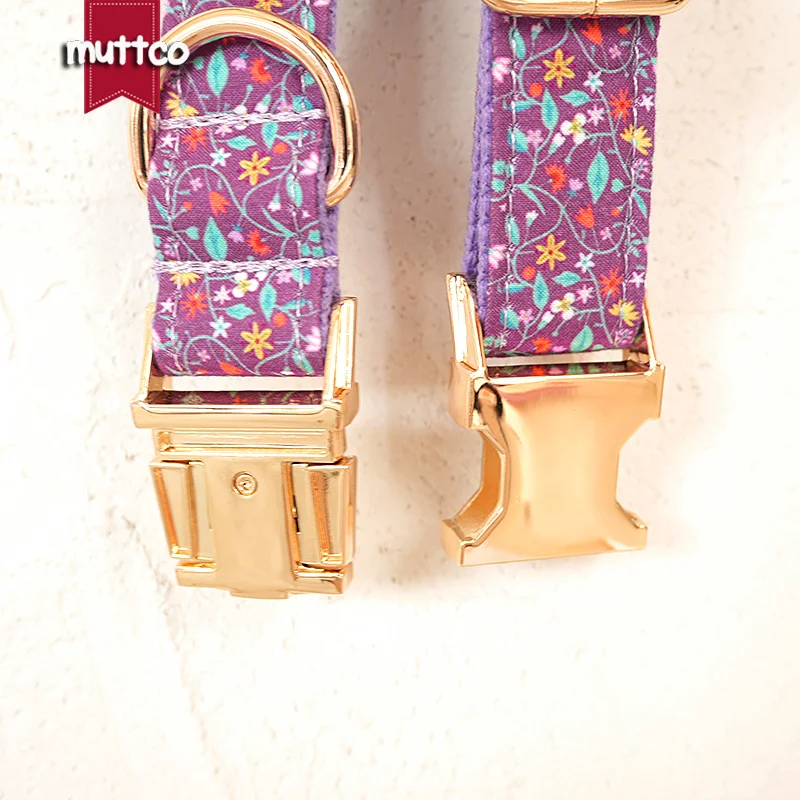 Collar con hebilla de metal grabado MUTTCO, collar con etiqueta de identificación de perro personalizada con rosa de vid púrpura, placa de identificación de 5 tamaños, suministro antipérdida UDC185 - imagen 2