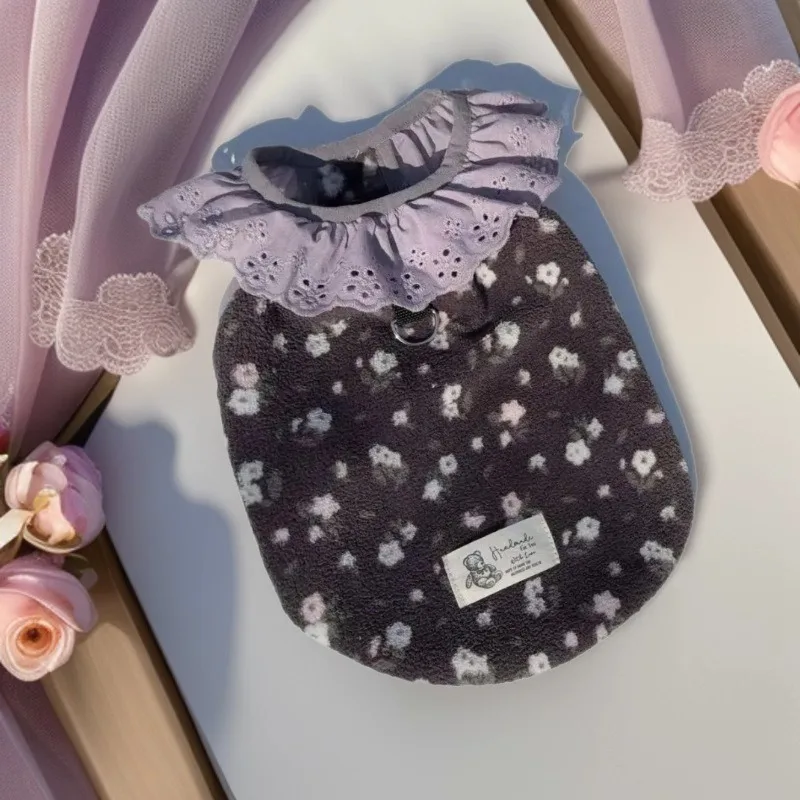 abrigo felpa invierno encaje floral para perros y gatos pequeños - imagen 2
