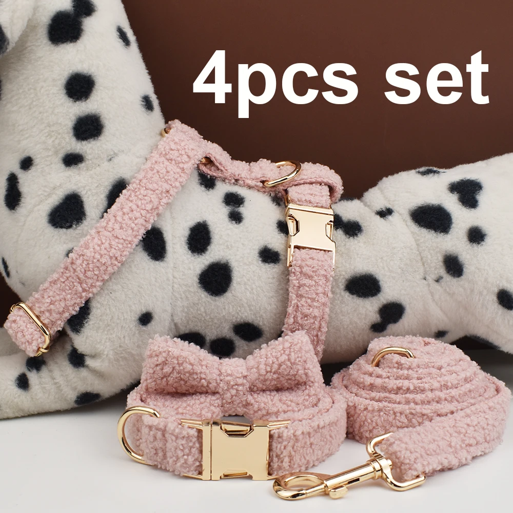 Juego de Collar y correa de terciopelo para perros pequeños, medianos y grandes, placa con nombre grabada personalizada, suministros para mascotas, correa para perros - imagen 5