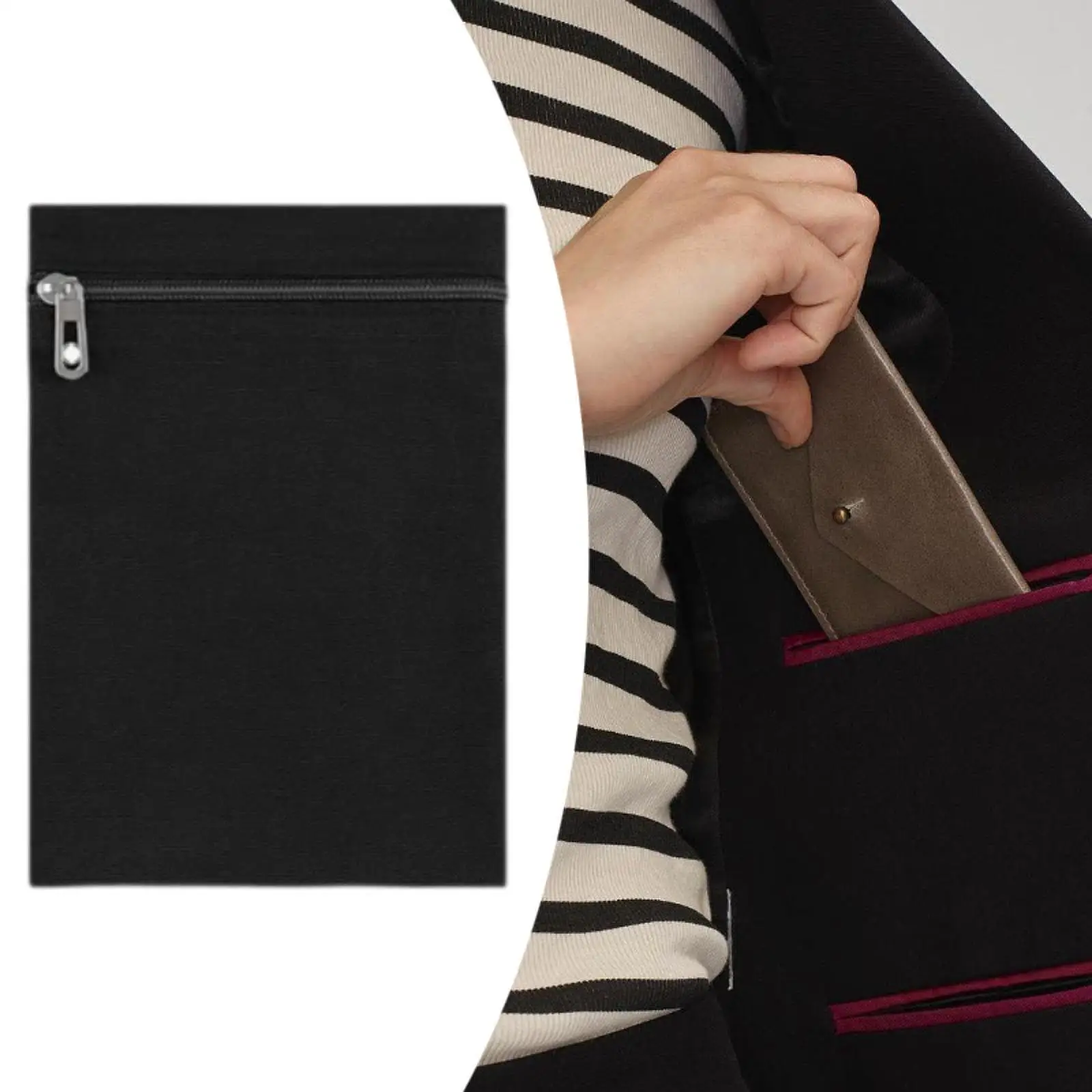 2x bolsillo cosido con cremallera para ropa abrigos sudaderas ligero viaje bolsillo de seguridad abrigo bolsillos interiores invisibles - imagen 5