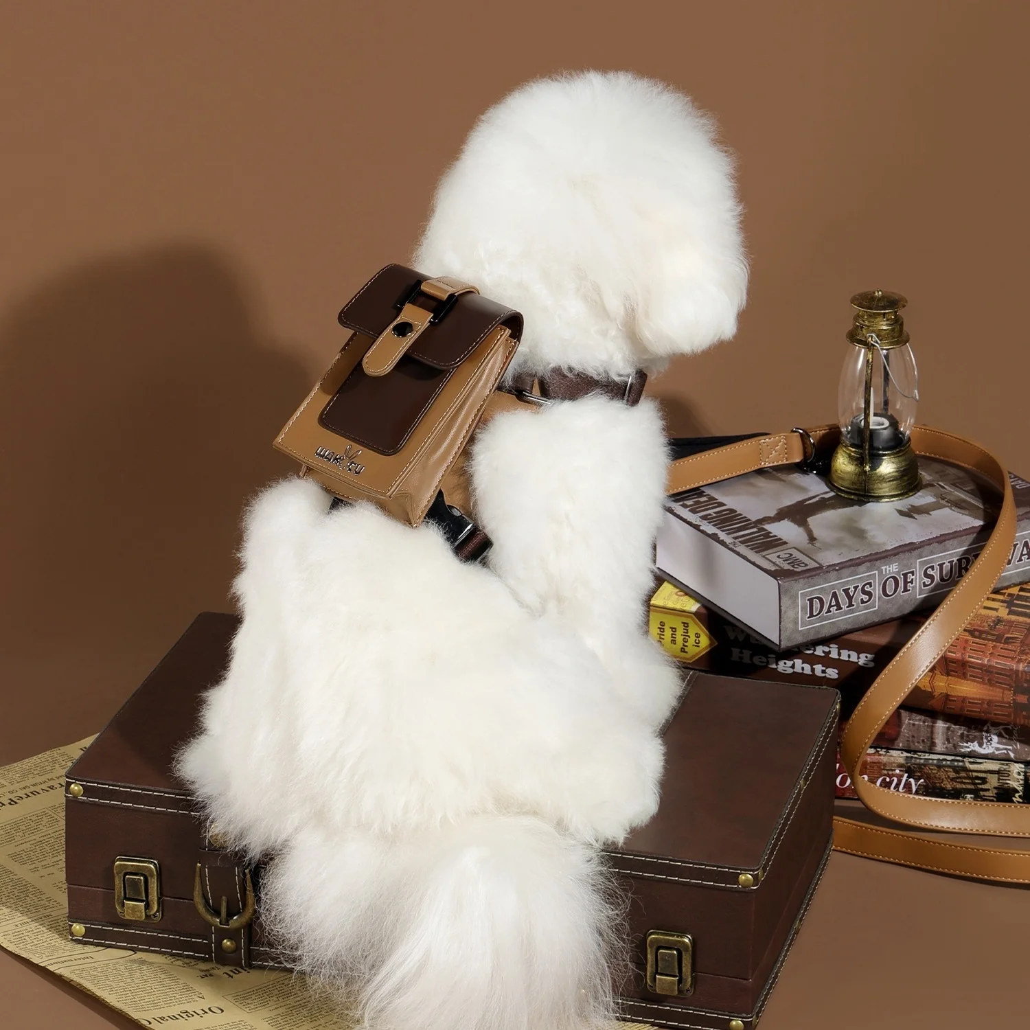 Arnés de cuero para mascotas con correa para perros pequeños a medianos Arnés de chaleco para perros suave y liviano con mochila Arnés ajustable para perros