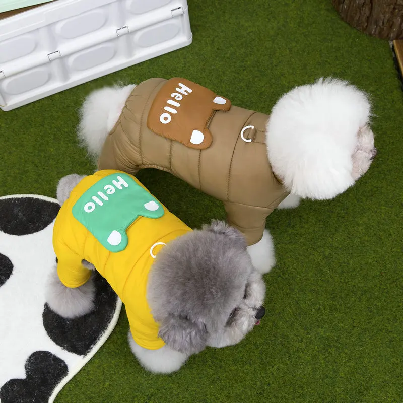 Pet Otoño/Invierno lindo oso bolsillo cuatro piernas chaqueta mono cálido pijamas para perros ropa para cachorros para perros pequeños - imagen 2