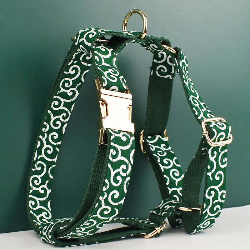 Alta calidad, algodón suave verde, diseño personalizado, Hardware con logotipo, accesorios de Metal para mascotas, Collar de perro con sublimación, correas, arnésTangCao01 - imagen 2